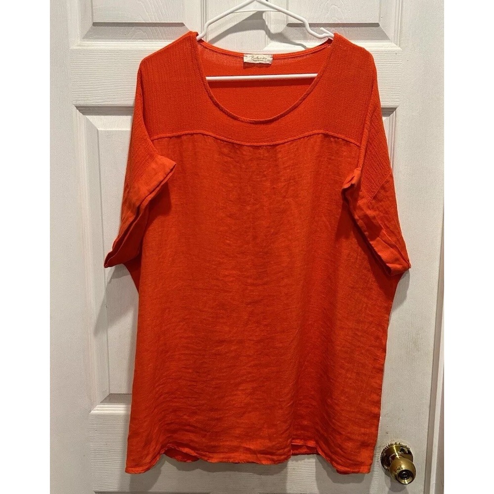 Bellambra Made in Italy Orange 100% Linen Mixed Media Tunic Top 2X Lagenlook